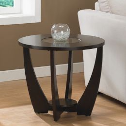 Stylish Espresso End Table with Shelf and Glass Insert