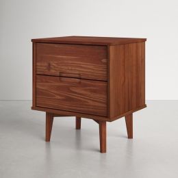 FarmHouse 2 Drawer Solid Wood Nightstand Walnut