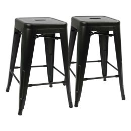 Set of 2 - Modern 24-inch Backless Metal Bar Stools in Black