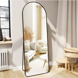 Black Large Full Length Rounded Leaning Wall or Hanging Mirror