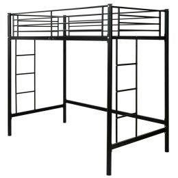 Twin size Modern Student Dorm Loft Bed Frame in Black