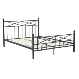 Full size Matte Black Metal Platform Bed Frame with Headboard Footboard and Wood Slats