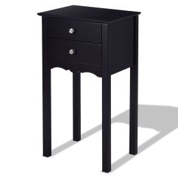 Elegant 2-Drawer End Table Nightstand Side Table in Black Wood Finish