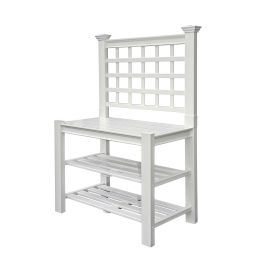 White Vinyl Outdoor Garden Classic Potting Bench with Shelves