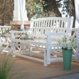 4-Ft Outdoor Patio Garden Glider Bench Loveseat in White Wood