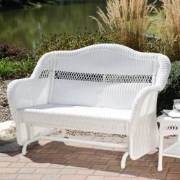 White Resin Wicker Outdoor 2-Seat Loveseat Glider Bench Patio Armchair