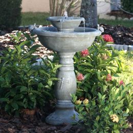 Weathered Stone Finish Outdoor Resin Solar Fountain Bird Bath