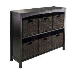 Espresso 3 Tier Bookcase Shelf Dresser with 6 Storage Baskets