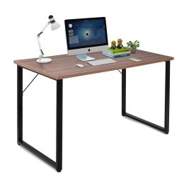 Steel Frame Modern Laptop Computer Desk with Coffee Finish Wood Top