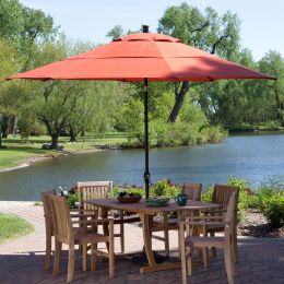 Outdoor 11-Ft Patio Umbrella with Push Button Tilt with Brick Red Orange Shade