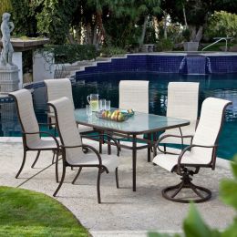 Rectangular Glass Top Patio Dining Table with Mocha Brown Frame 72 x 42 inch