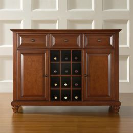 Classic Cherry Wood Finish Dining Room Sideboard Buffet with Wine Storage