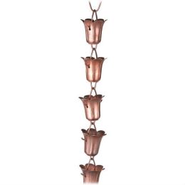 Handmade 8.5 Ft Solid Copper Tulip Rain Chain