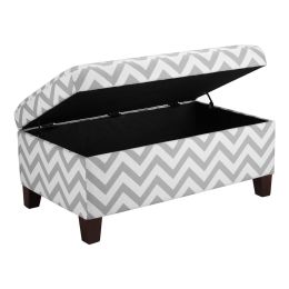 Grey & White Chevron Stripe Padded Storage Ottoman Bench