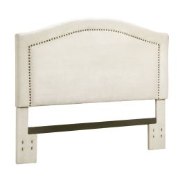 King size Padded Upholstered Headboard with Nailheads in Linen Color