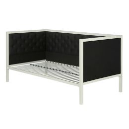 Twin size Black Linen Upholstered Daybed with White Metal Frame