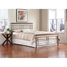 California King size Contemporary Metal Bed in Silver / Cherry Finish