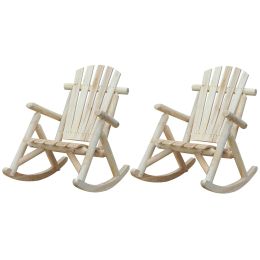 FarmHouse Classical Fir Wood Rocking Adirondack Chair Natural - Set of 2