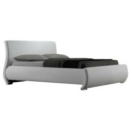 Queen size Modern White Faux Leather Upholstered Platform Bed