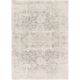 3' x 5' Distressed Oriental Area Rug in Light Grey / Beige