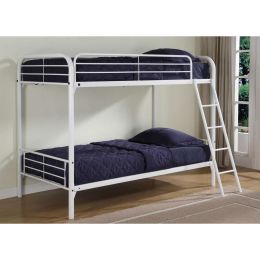 Twin over Twin size Sturdy Metal Bunk Bed in White