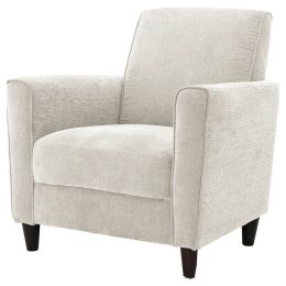 Contemporary Upholstered Arm Chair with Espresso Wood Legs in Ivory