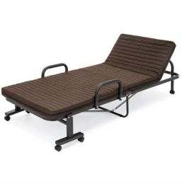 Twin Size Rollaway Adjustable Bed Frame with Brown Mattress