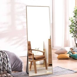 Freestanding Full Length Floor Mirror with Stand or Wall Mount with Gold Frame