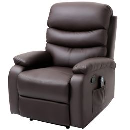 Adjustable Brown Faux Leather Remote Massage Recliner Chair w/ Footrest