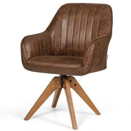 Faux Leather Swivel Accent Chair with Solid Wood Legs - Brown