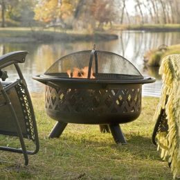 36-inch Bronze Fire Pit with Grill Grate Spark Screen Cover