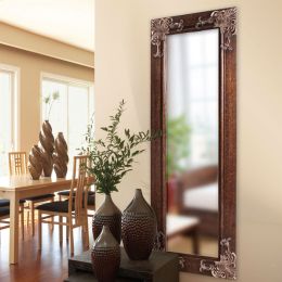 Full Length 63-in Wall Mirror with Wood Frame and Antique Silver Gold Accents