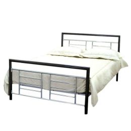 Full size Metal Platform Bed Frame with Headboard and Footboard in Black Silver