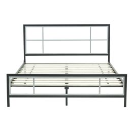 Full size Modern Metal Platform Bed Fame with Headboard Footboard and Wood Slats