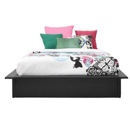 Full size Modern Faux Leather Platform Bed Frame in Black with Wooden Slats