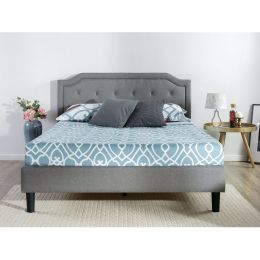 Full size Grey Upholstered Platform Bed with Classic Button Tufted Headboard