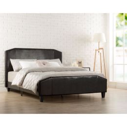 Full Espresso Faux Leather Upholstered Platform Bed with Headboard & Footboard