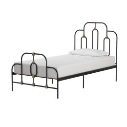 Full Farmhouse Adjustable Height Metal Platform Bed in Black Gold Metal Finish