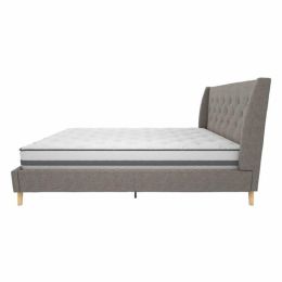 Full size Grey Linen Upholstered Mid-Century Modern Wingback Platform Bed