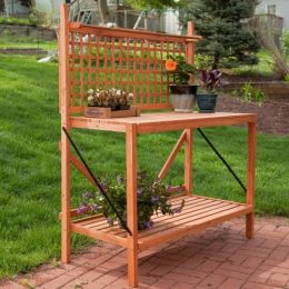 Folding Wood Potting Bench Outdoor Bakers Rack with Shelves