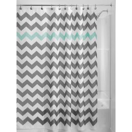 Grey Aqua Blue White Chevron Polyester Fabric 72-inch Shower Curtain