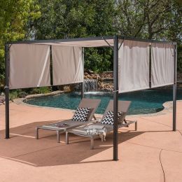 Heavy Duty Steel Frame Outdoor Gazebo Pergola with Beige Fabric Sun Shade