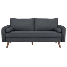 Modern Grey Fabric Upholstered Sofa with Mid-Century Style Wood Legs