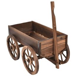 Mobile Half Barrel Solid Wood Planter Box on Wooden Wheels