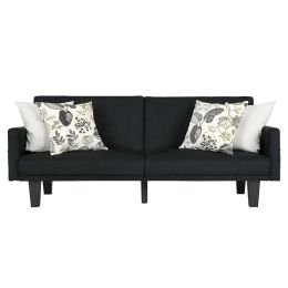 Modern Black Microfiber Upholstered Sofa Bed with Classic Wood Feet