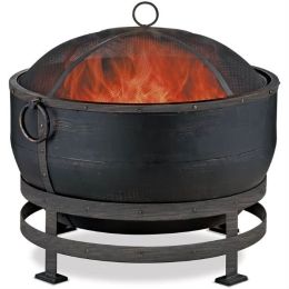 Heavy Duty Steel Cauldron Wood Burning Fire Pit with Spark Screen and Stand