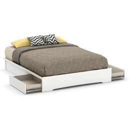 Queen size Modern White Platform Bed Frame with 2 Storage Drawers