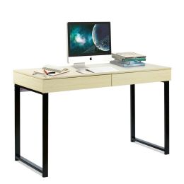 Modern Metal Wood Home Office Desk with 2 Drawers