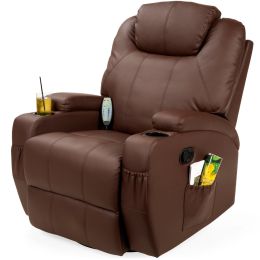 Brown Swivel Heat & Massage Recliner Chair 5 Modes Remote Control