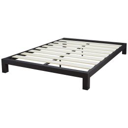 King Black Metal Platform Bed Frame with Wide Wood Slats